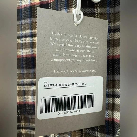 Everlane The Brushed Flannel Shirt Beech Plaid Size Large NWT $90 MSRP - Picture 8 of 13
